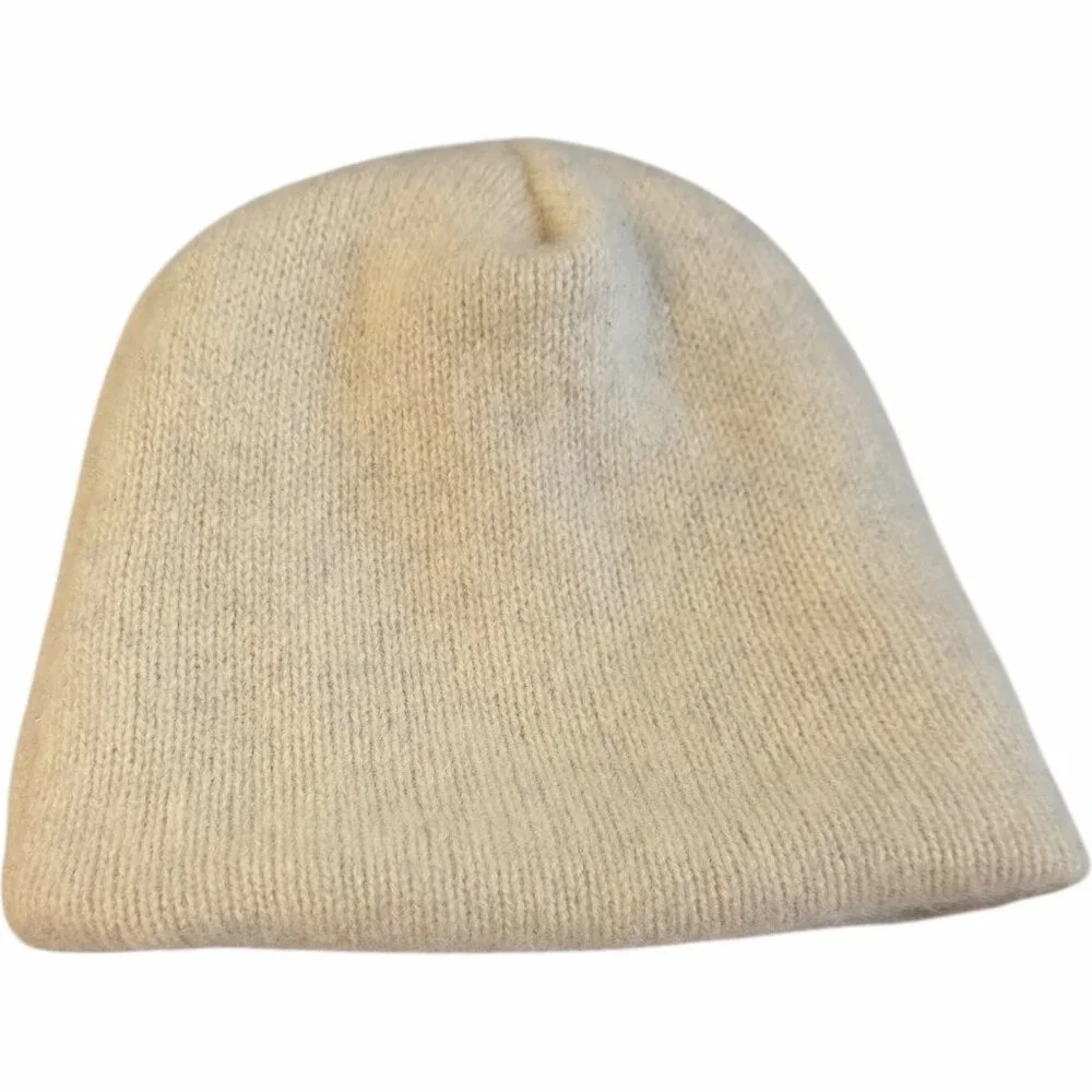 Handmade Upcycled 100% Cashmere‎ Beanie Hat Soft Cozy Winter Knit Cap Beige